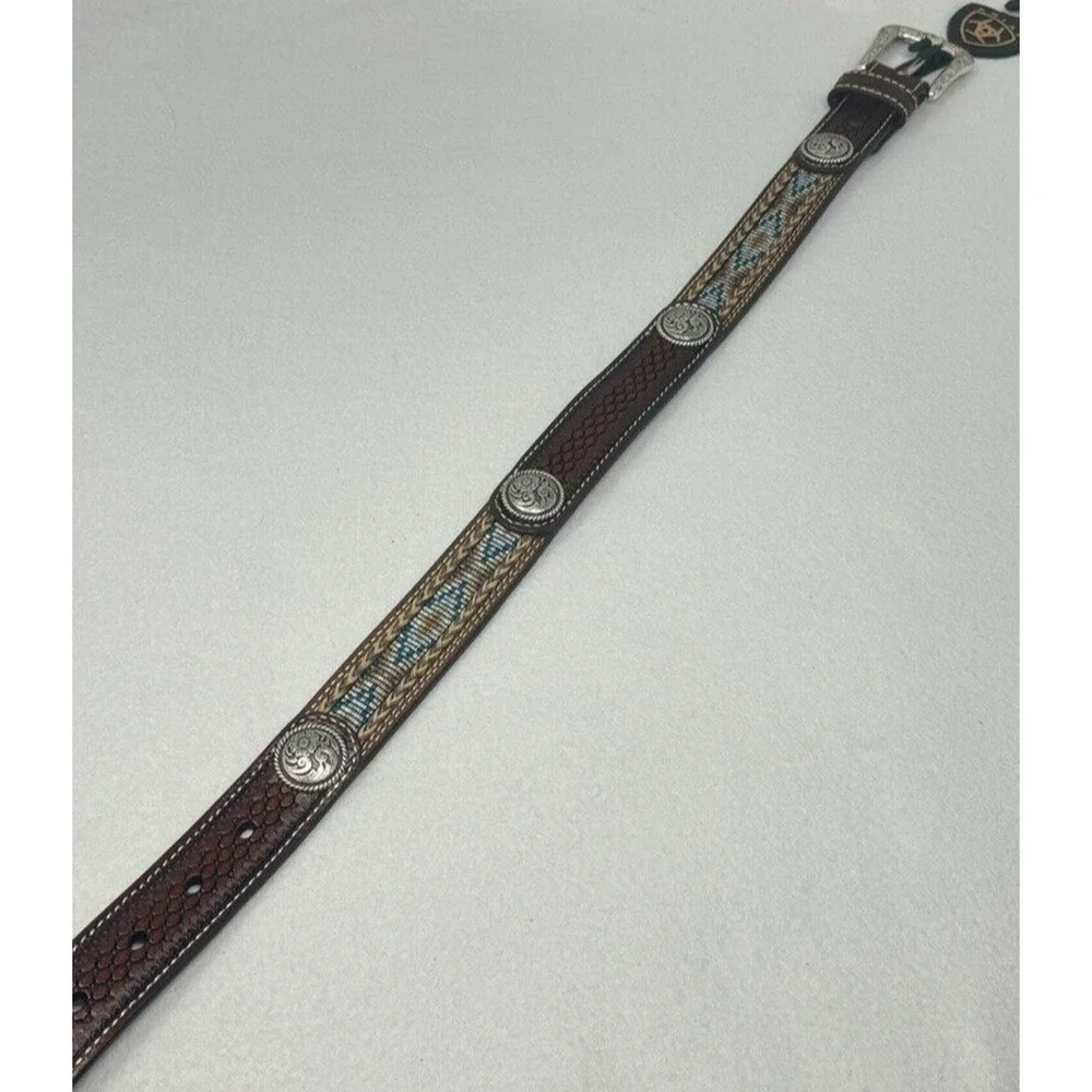 Ariat Western Belt Leather Youth Concho‎ Southwest Inlay Brown NEW Size 22